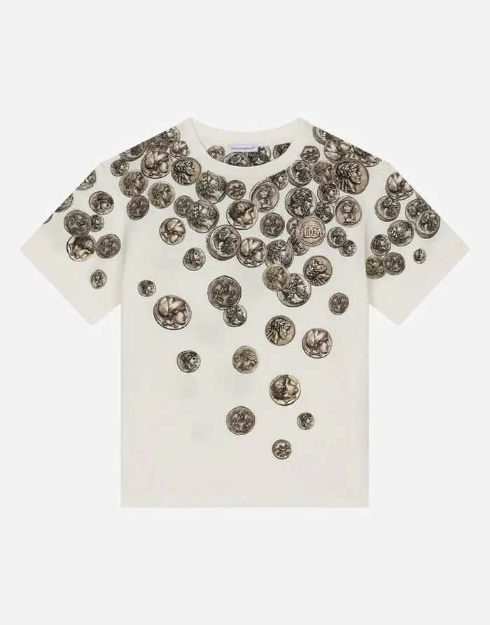 Dolce and Gabbana TShirts And Sweatshirts Children Shortsleeved Jersey Tshirt With Ombr Coin Print White Dolce and Gabbana TShirts And Sweatshirts Children Shortsleeved Jersey Tshirt With Ombr Coin Print White