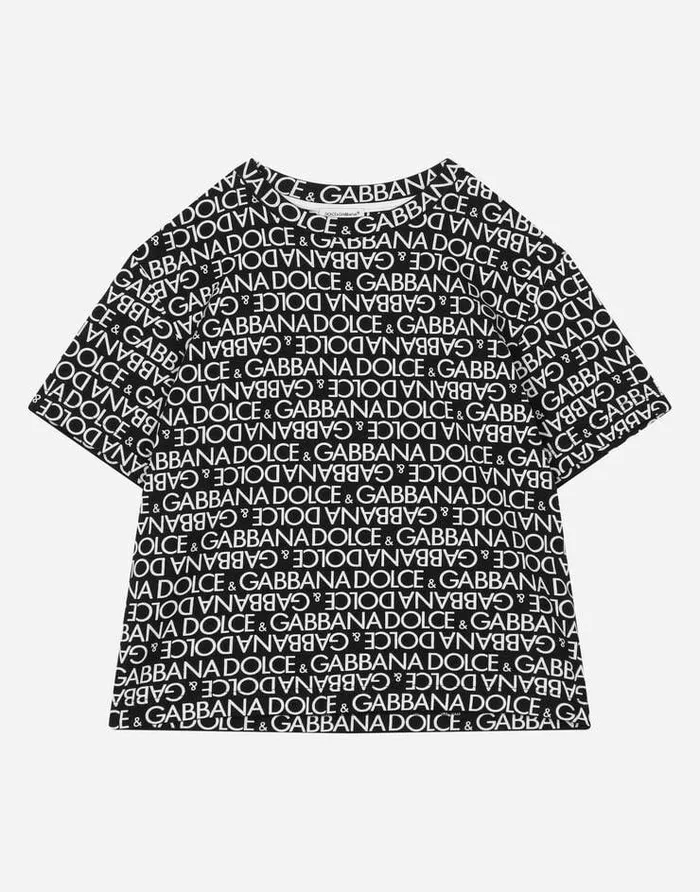 Dolce and Gabbana TShirts And Sweatshirts Children Shortsleeved Jersey Tshirt With The Allover Logoprint Multicolor Dolce and Gabbana TShirts And Sweatshirts Children Shortsleeved Jersey Tshirt With The Allover Logoprint Multicolor