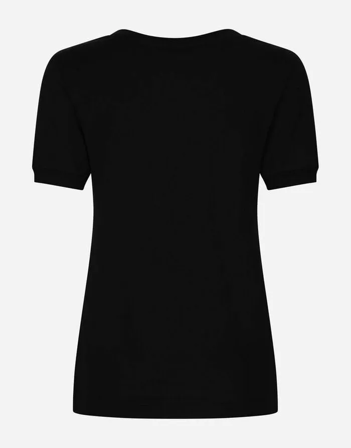Dolce and Gabbana TShirts And Sweatshirts Women Cotton Tshirt With Crystal DG Logo Black Dolce and Gabbana TShirts And Sweatshirts Women Cotton Tshirt With Crystal DG Logo Black