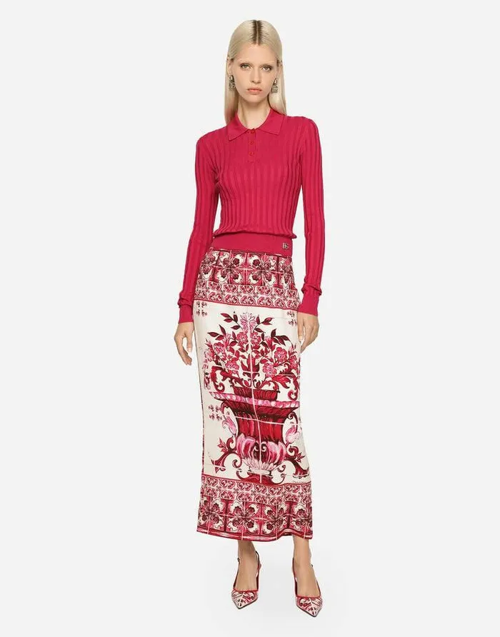 Dolce and Gabbana TShirts And Sweatshirts Women Cropped Polo Shirt In Ribbed Silk Purple Dolce and Gabbana TShirts And Sweatshirts Women Cropped Polo Shirt In Ribbed Silk Purple