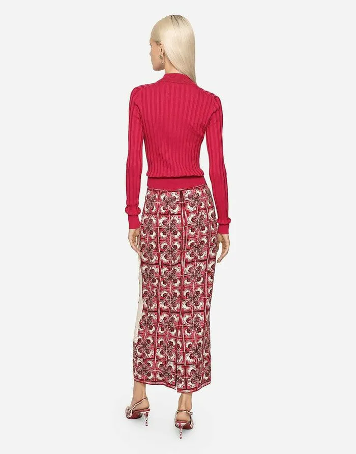 Dolce and Gabbana TShirts And Sweatshirts Women Cropped Polo Shirt In Ribbed Silk Purple Dolce and Gabbana TShirts And Sweatshirts Women Cropped Polo Shirt In Ribbed Silk Purple