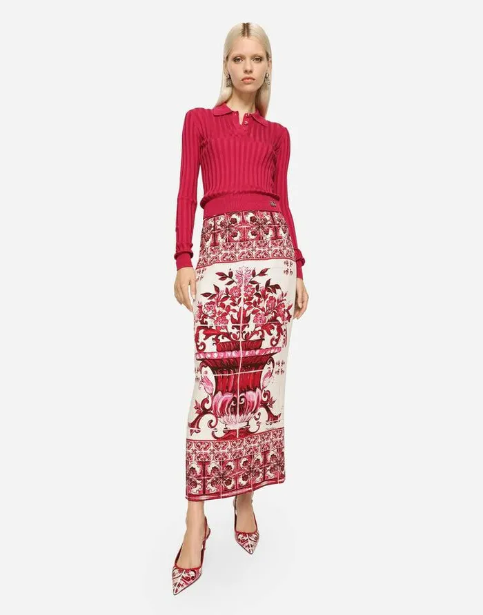 Dolce and Gabbana TShirts And Sweatshirts Women Cropped Polo Shirt In Ribbed Silk Purple Dolce and Gabbana TShirts And Sweatshirts Women Cropped Polo Shirt In Ribbed Silk Purple