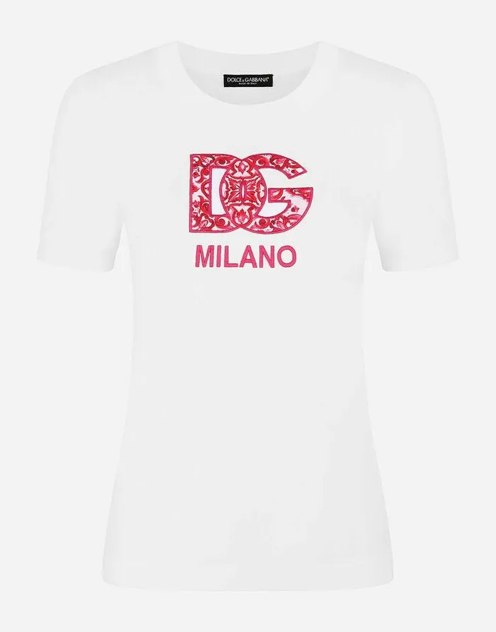 Dolce and Gabbana TShirts And Sweatshirts Women Jersey Tshirt With DG Logo Patch Multicolor Dolce and Gabbana TShirts And Sweatshirts Women Jersey Tshirt With DG Logo Patch Multicolor