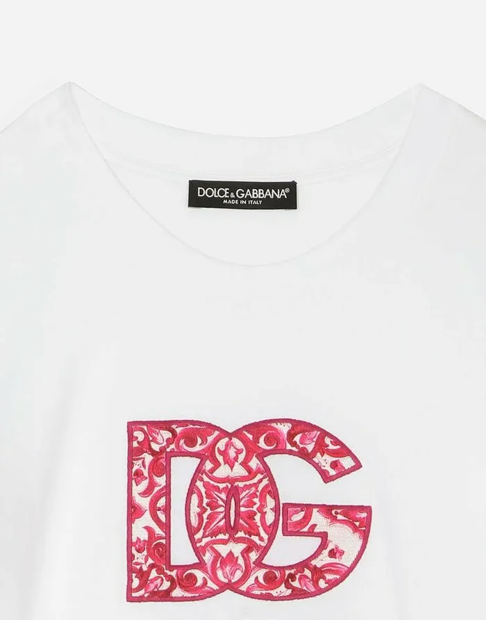 Dolce and Gabbana TShirts And Sweatshirts Women Jersey Tshirt With DG Logo Patch Multicolor Dolce and Gabbana TShirts And Sweatshirts Women Jersey Tshirt With DG Logo Patch Multicolor