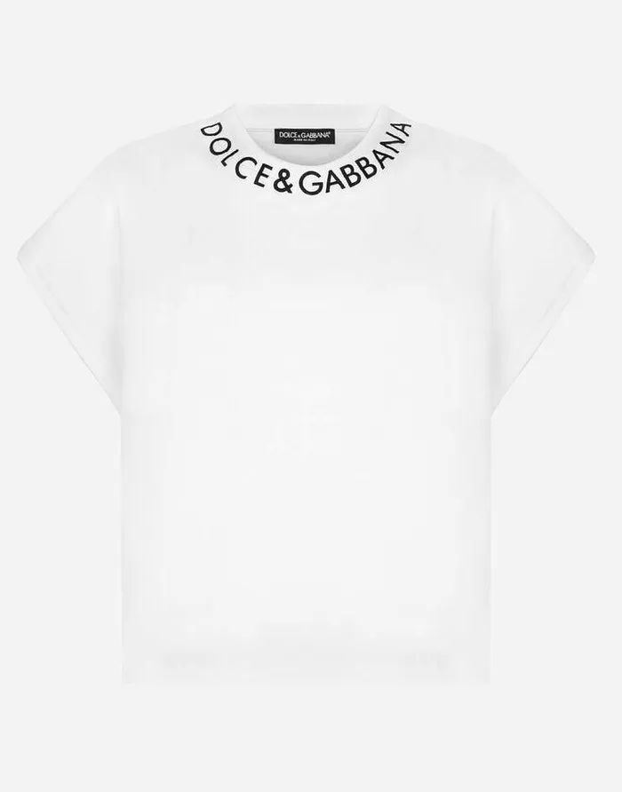 Dolce and Gabbana TShirts And Sweatshirts Women Jersey Tshirt With Logo On Neck White Dolce and Gabbana TShirts And Sweatshirts Women Jersey Tshirt With Logo On Neck White