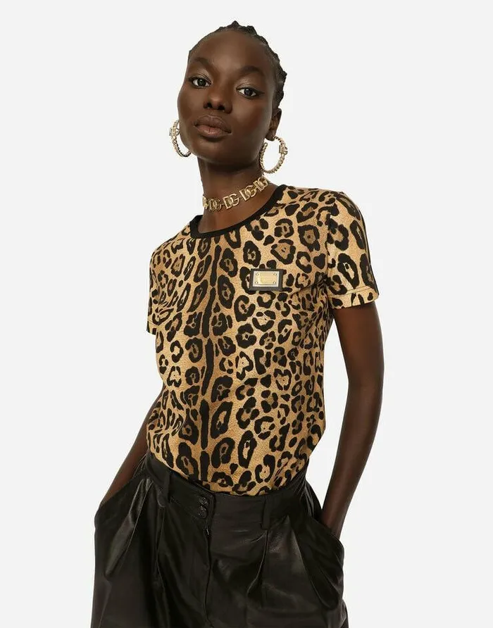 Dolce and Gabbana TShirts And Sweatshirts Women Shortsleeved Leopardprint Jersey Tshirt Multicolor Dolce and Gabbana TShirts And Sweatshirts Women Shortsleeved Leopardprint Jersey Tshirt Multicolor