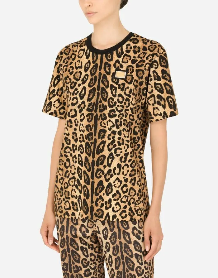 Dolce and Gabbana TShirts And Sweatshirts Women Shortsleeved Leopardprint Jersey Tshirt Multicolor Dolce and Gabbana TShirts And Sweatshirts Women Shortsleeved Leopardprint Jersey Tshirt Multicolor