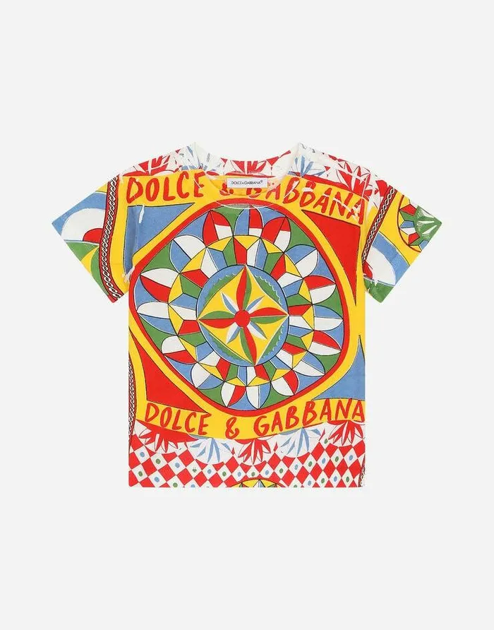 Dolce and Gabbana Topwear Children Carrettoprint Jersey Tshirt Red