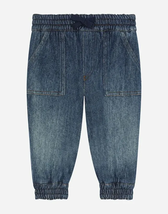 Dolce and Gabbana Trousers And Shorts Children Jersey Denim Jogging Pants With DG Logo Blue Dolce and Gabbana Trousers And Shorts Children Jersey Denim Jogging Pants With DG Logo Blue