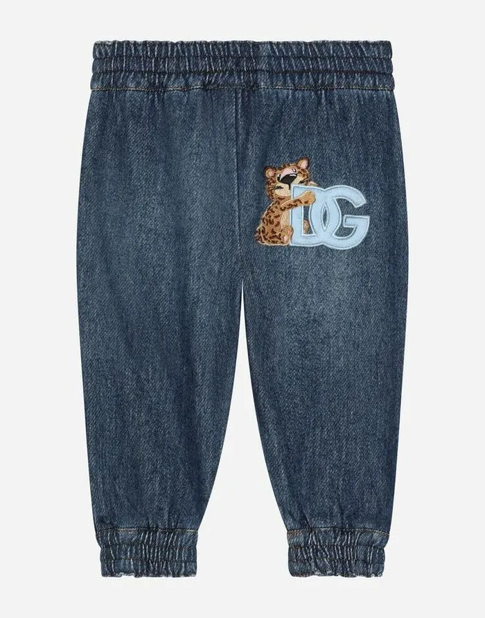 Dolce and Gabbana Trousers And Shorts Children Jersey Denim Jogging Pants With DG Logo Blue Dolce and Gabbana Trousers And Shorts Children Jersey Denim Jogging Pants With DG Logo Blue