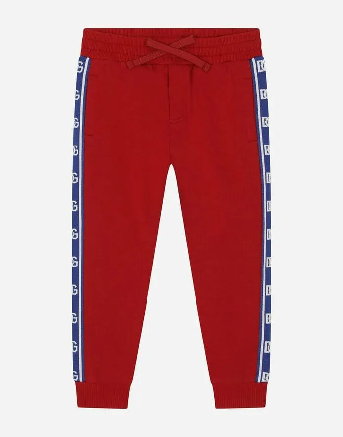 Dolce and Gabbana Trousers And Shorts Children Jersey Jogging Pants With DG Logo Band Red Dolce and Gabbana Trousers And Shorts Children Jersey Jogging Pants With DG Logo Band Red