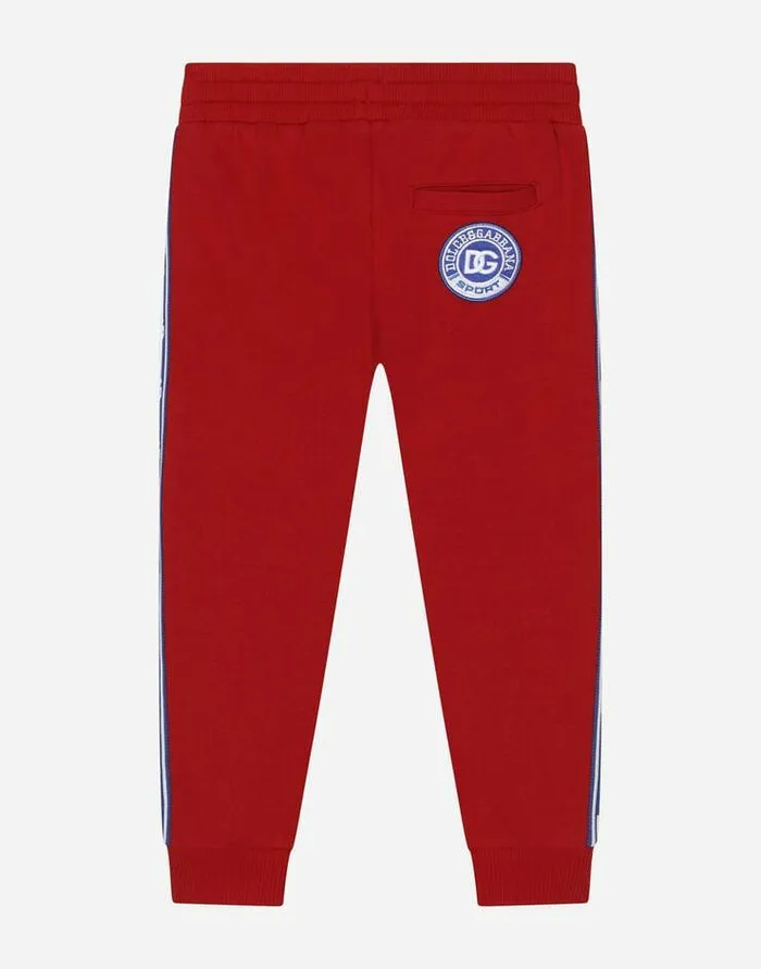 Dolce and Gabbana Trousers And Shorts Children Jersey Jogging Pants With DG Logo Band Red Dolce and Gabbana Trousers And Shorts Children Jersey Jogging Pants With DG Logo Band Red