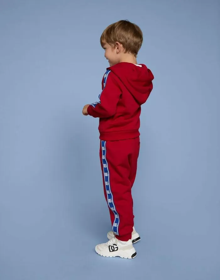 Dolce and Gabbana Trousers And Shorts Children Jersey Jogging Pants With DG Logo Band Red Dolce and Gabbana Trousers And Shorts Children Jersey Jogging Pants With DG Logo Band Red