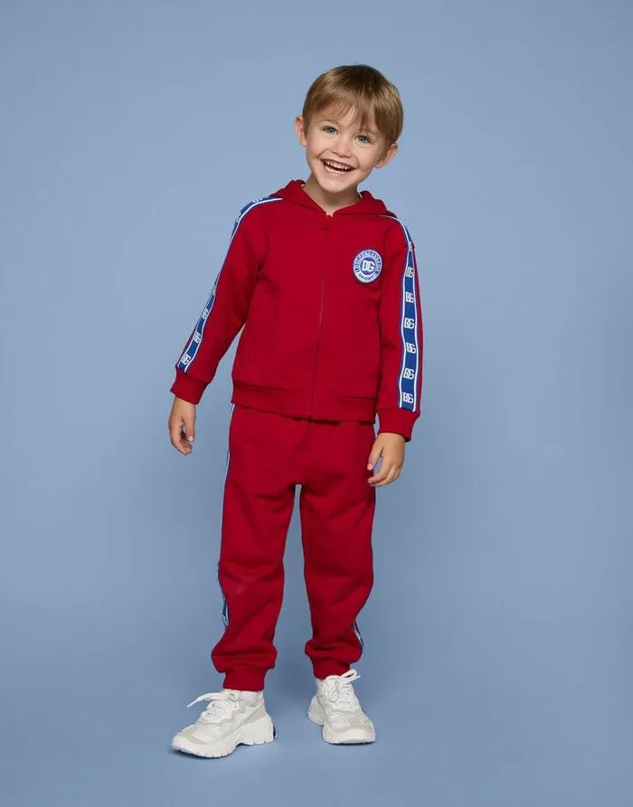 Dolce and Gabbana Trousers And Shorts Children Jersey Jogging Pants With DG Logo Band Red Dolce and Gabbana Trousers And Shorts Children Jersey Jogging Pants With DG Logo Band Red
