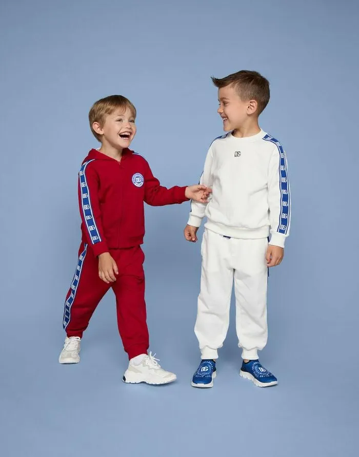 Dolce and Gabbana Trousers And Shorts Children Jersey Jogging Pants With DG Logo Band Red Dolce and Gabbana Trousers And Shorts Children Jersey Jogging Pants With DG Logo Band Red
