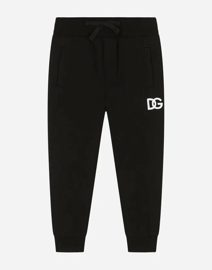 Dolce and Gabbana Trousers And Shorts Children Jersey Jogging Pants With DG Logo Embroidery Black Dolce and Gabbana Trousers And Shorts Children Jersey Jogging Pants With DG Logo Embroidery Black