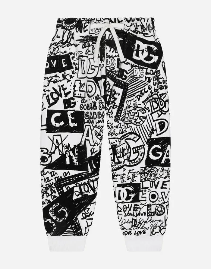 Dolce and Gabbana Trousers And Shorts Children Jersey Jogging Pants With Graffiti Print Multicolor Dolce and Gabbana Trousers And Shorts Children Jersey Jogging Pants With Graffiti Print Multicolor