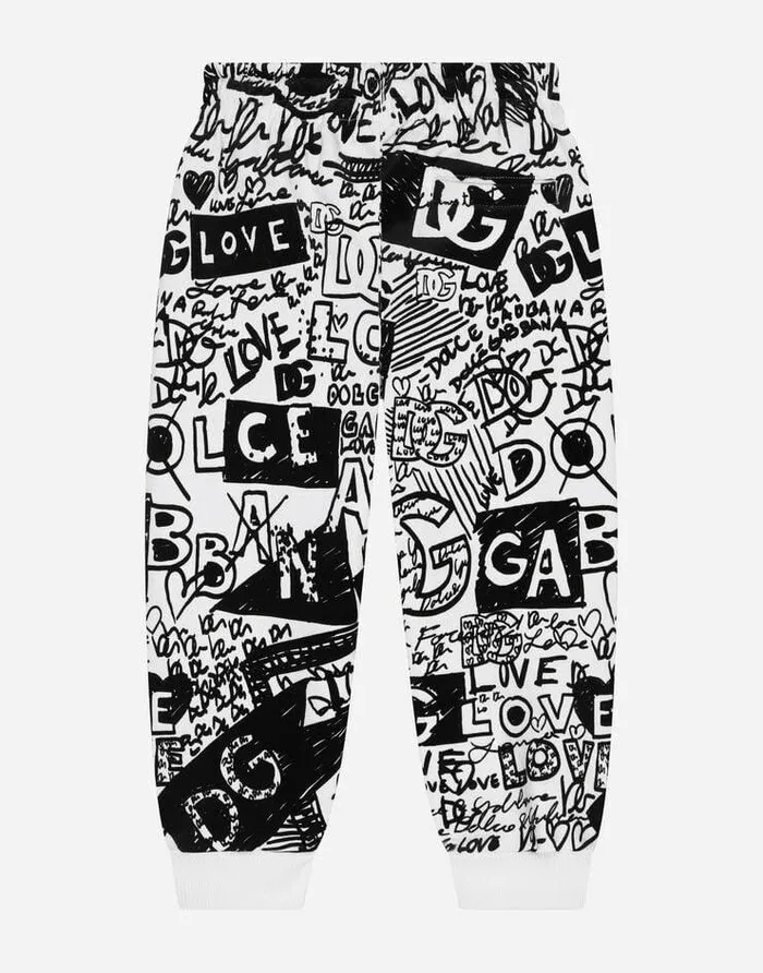 Dolce and Gabbana Trousers And Shorts Children Jersey Jogging Pants With Graffiti Print Multicolor Dolce and Gabbana Trousers And Shorts Children Jersey Jogging Pants With Graffiti Print Multicolor