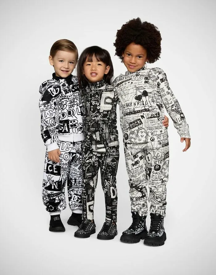 Dolce and Gabbana Trousers And Shorts Children Jersey Jogging Pants With Graffiti Print Multicolor Dolce and Gabbana Trousers And Shorts Children Jersey Jogging Pants With Graffiti Print Multicolor