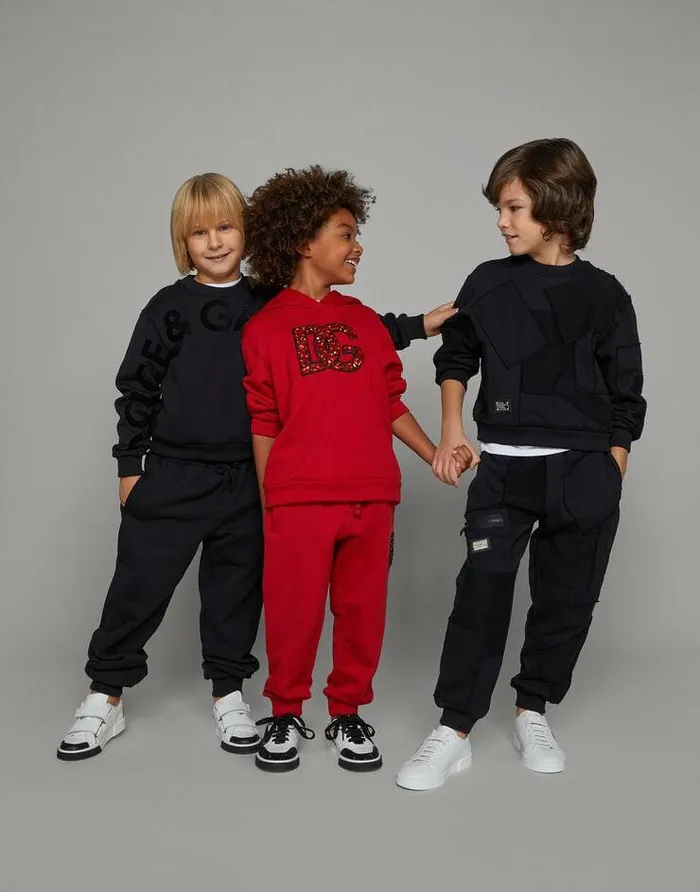 Dolce and Gabbana Trousers And Shorts Children Jersey Jogging Pants With Patchwork Black Dolce and Gabbana Trousers And Shorts Children Jersey Jogging Pants With Patchwork Black