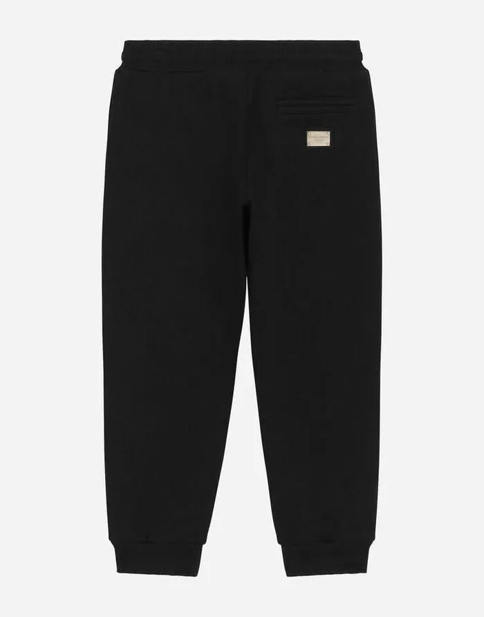 Dolce and Gabbana Trousers And Shorts Children Jersey Jogging Pants With Patchwork Black Dolce and Gabbana Trousers And Shorts Children Jersey Jogging Pants With Patchwork Black