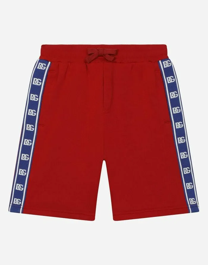 Dolce and Gabbana Trousers And Shorts Children Jersey Jogging Shorts With DG Logo Band Red Dolce and Gabbana Trousers And Shorts Children Jersey Jogging Shorts With DG Logo Band Red