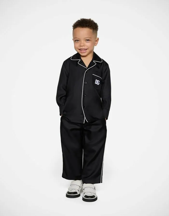 Dolce and Gabbana Trousers And Shorts Children Silk Twill Pajama Pants With DG Embroidery Black Dolce and Gabbana Trousers And Shorts Children Silk Twill Pajama Pants With DG Embroidery Black