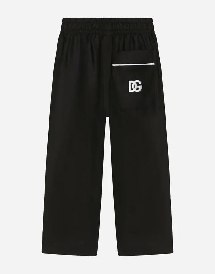 Dolce and Gabbana Trousers And Shorts Children Silk Twill Pajama Pants With DG Embroidery Black Dolce and Gabbana Trousers And Shorts Children Silk Twill Pajama Pants With DG Embroidery Black