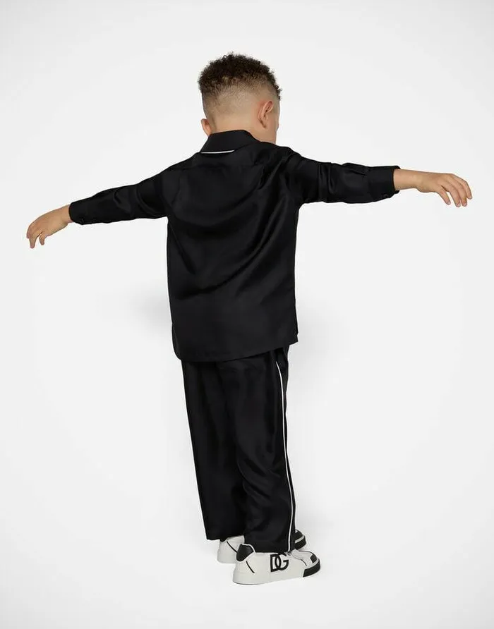 Dolce and Gabbana Trousers And Shorts Children Silk Twill Pajama Pants With DG Embroidery Black Dolce and Gabbana Trousers And Shorts Children Silk Twill Pajama Pants With DG Embroidery Black