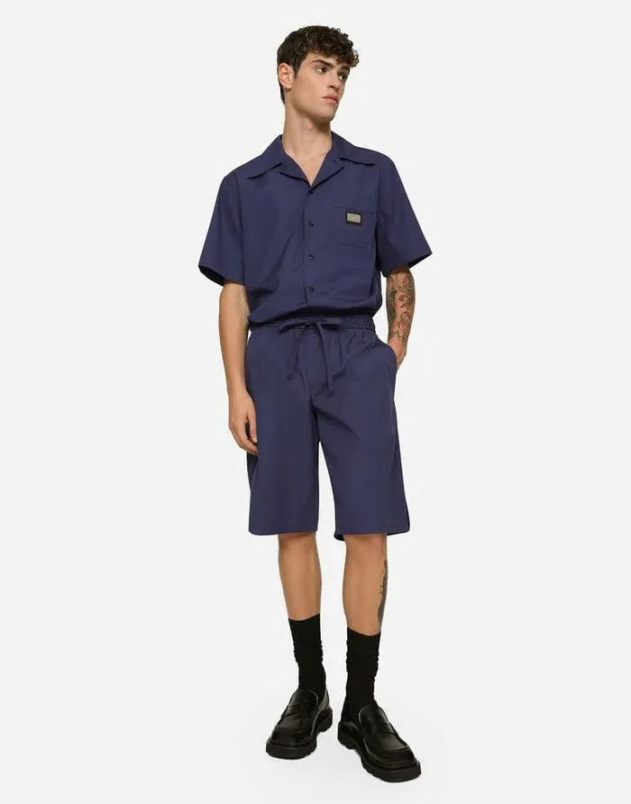 Dolce and Gabbana Trousers And Shorts Men Cotton Jogging Shorts With Logo Tag Blue Dolce and Gabbana Trousers And Shorts Men Cotton Jogging Shorts With Logo Tag Blue