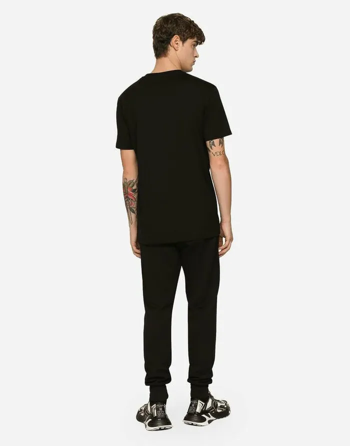 Dolce and Gabbana Trousers And Shorts Men Jersey Jogging Pants With DG Logo Print Black Dolce and Gabbana Trousers And Shorts Men Jersey Jogging Pants With DG Logo Print Black