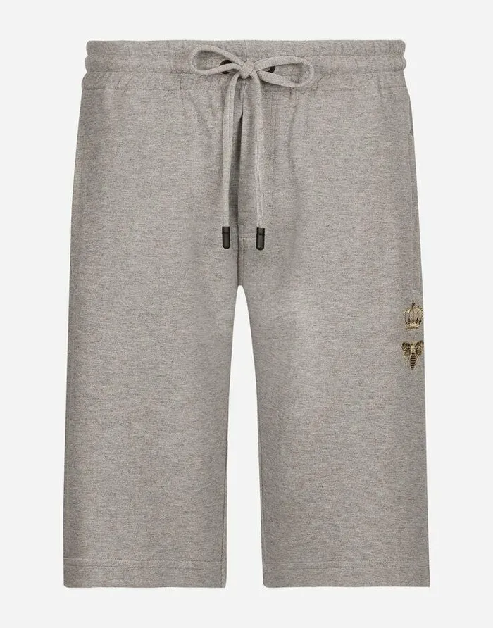 Dolce and Gabbana Trousers And Shorts Men Jersey Jogging Shorts With Embroidery Grey Dolce and Gabbana Trousers And Shorts Men Jersey Jogging Shorts With Embroidery Grey