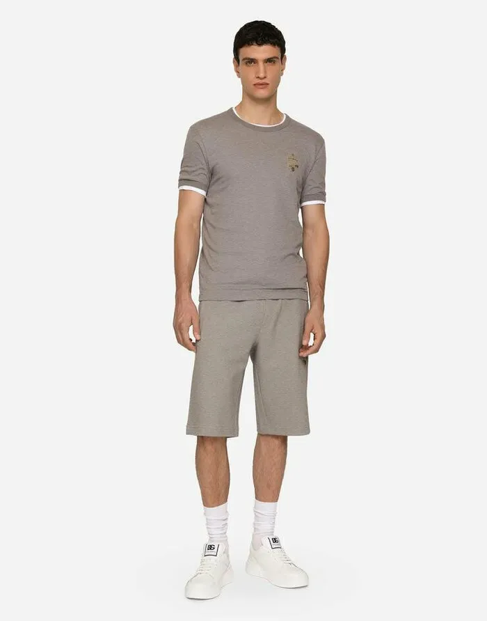 Dolce and Gabbana Trousers And Shorts Men Jersey Jogging Shorts With Embroidery Grey Dolce and Gabbana Trousers And Shorts Men Jersey Jogging Shorts With Embroidery Grey