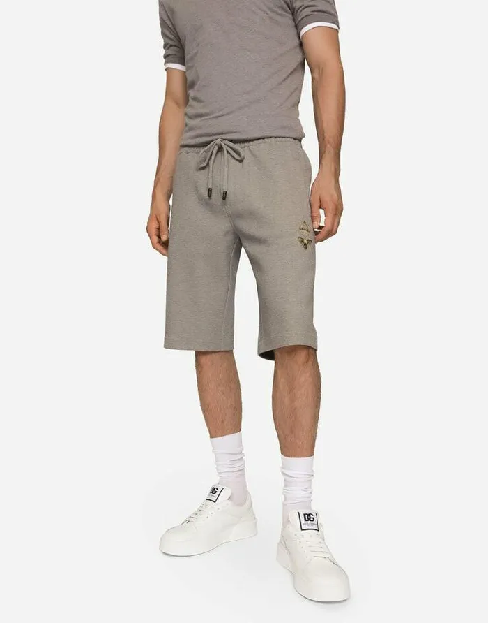 Dolce and Gabbana Trousers And Shorts Men Jersey Jogging Shorts With Embroidery Grey Dolce and Gabbana Trousers And Shorts Men Jersey Jogging Shorts With Embroidery Grey