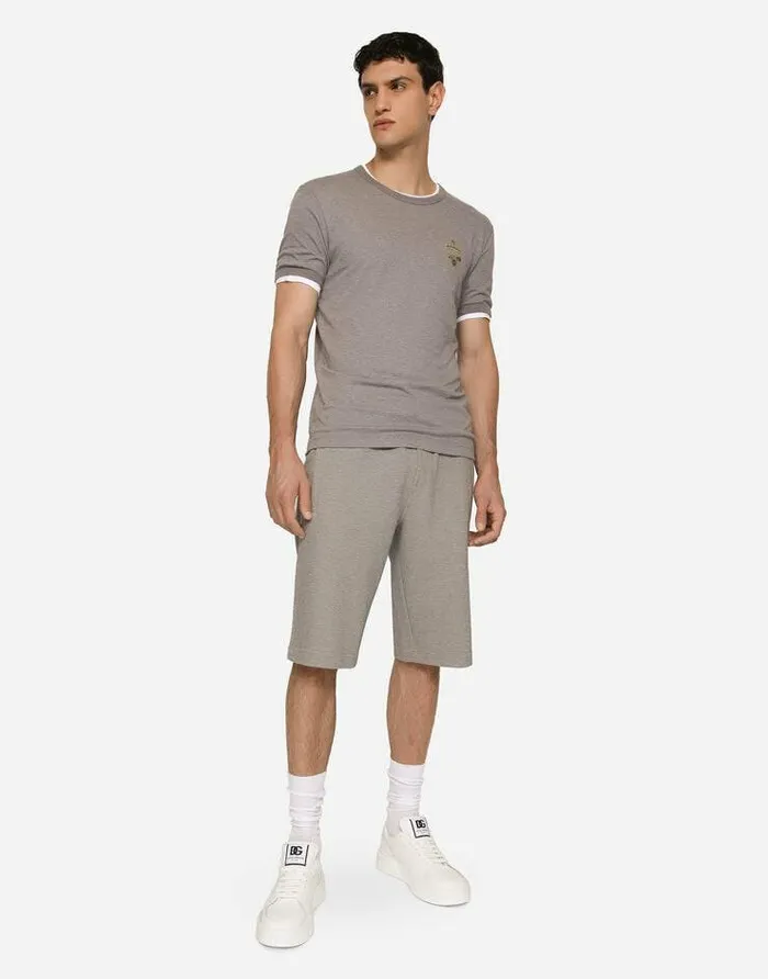 Dolce and Gabbana Trousers And Shorts Men Jersey Jogging Shorts With Embroidery Grey Dolce and Gabbana Trousers And Shorts Men Jersey Jogging Shorts With Embroidery Grey