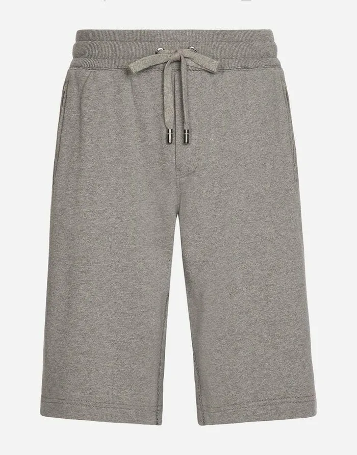 Dolce and Gabbana Trousers And Shorts Men Jersey Jogging Shorts With Logo Tag Grey