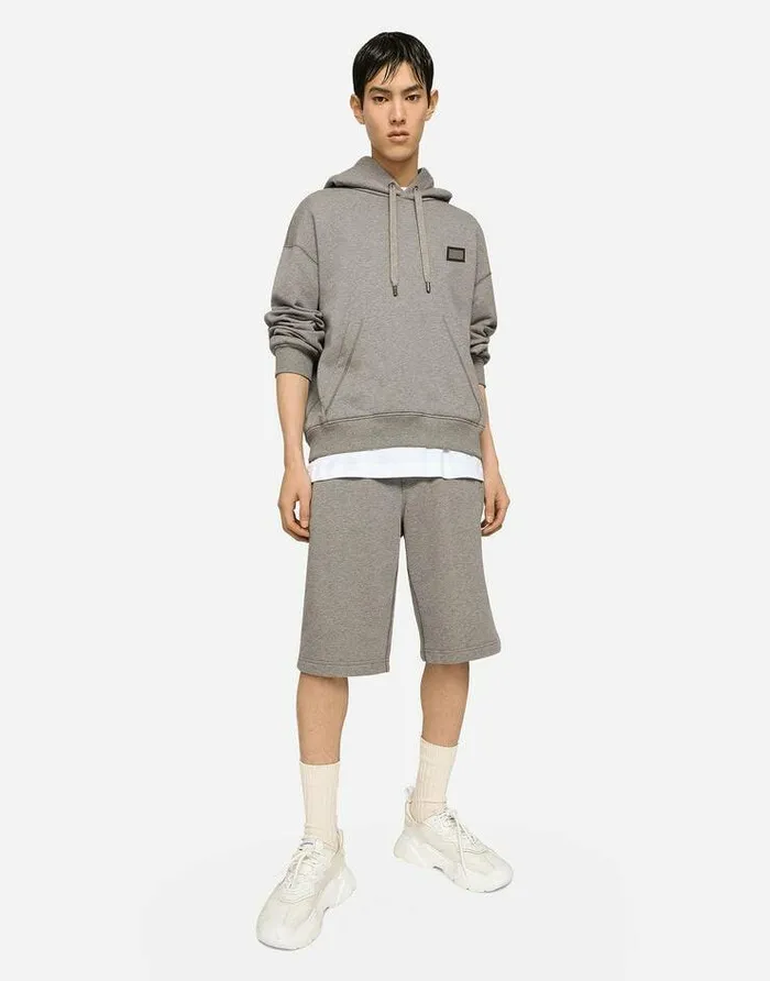 Dolce and Gabbana Trousers And Shorts Men Jersey Jogging Shorts With Logo Tag Grey Dolce and Gabbana Trousers And Shorts Men Jersey Jogging Shorts With Logo Tag Grey