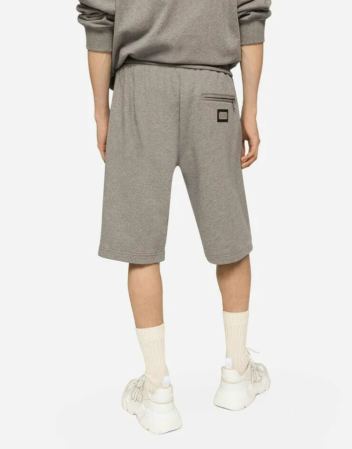 Dolce and Gabbana Trousers And Shorts Men Jersey Jogging Shorts With Logo Tag Grey Dolce and Gabbana Trousers And Shorts Men Jersey Jogging Shorts With Logo Tag Grey