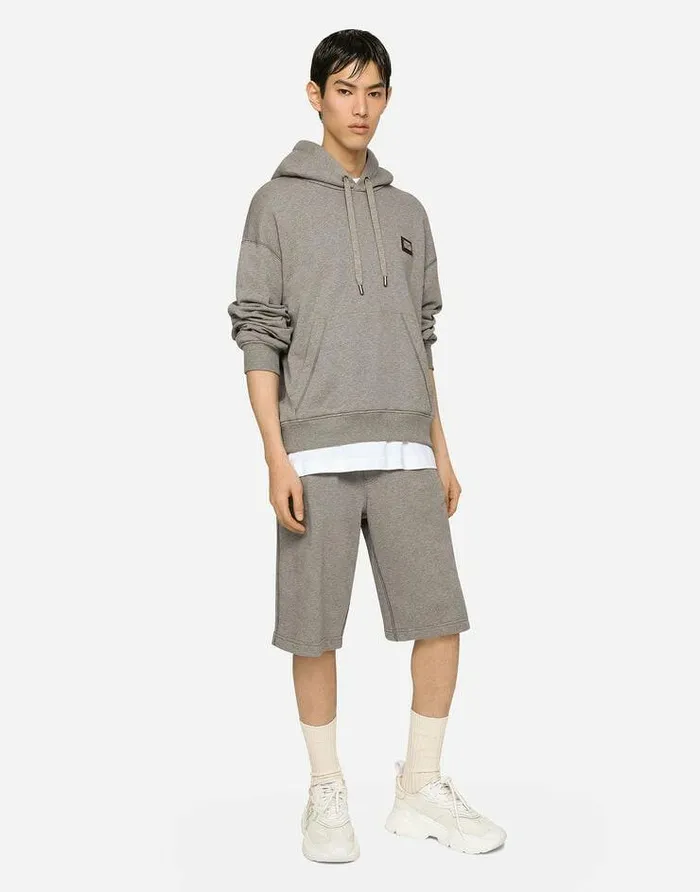 Dolce and Gabbana Trousers And Shorts Men Jersey Jogging Shorts With Logo Tag Grey Dolce and Gabbana Trousers And Shorts Men Jersey Jogging Shorts With Logo Tag Grey
