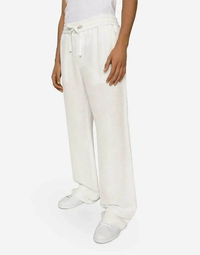 Dolce and Gabbana Trousers And Shorts Men Linenblend Jogging Pants White Dolce and Gabbana Trousers And Shorts Men Linenblend Jogging Pants White