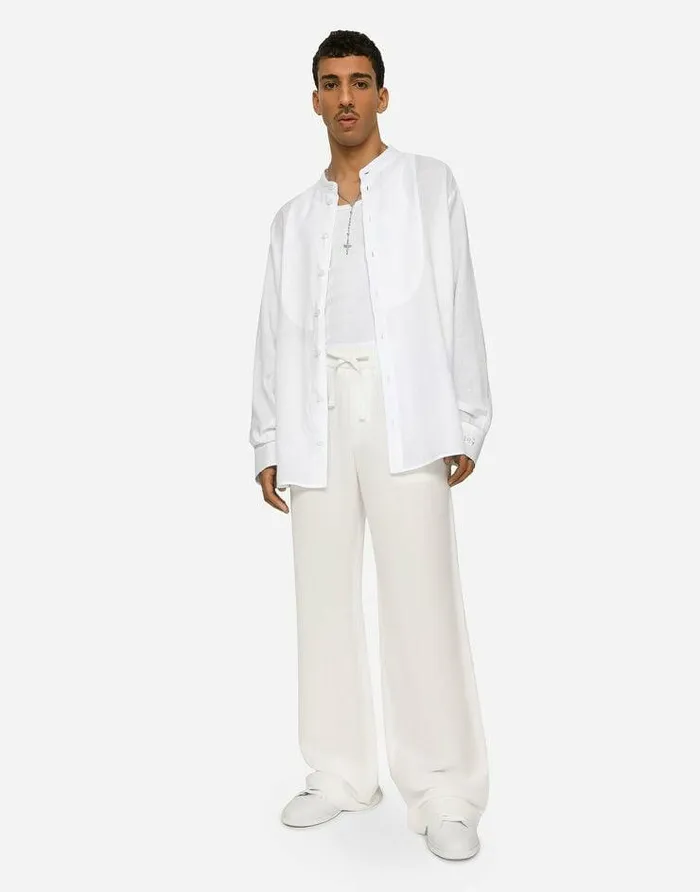 Dolce and Gabbana Trousers And Shorts Men Linenblend Jogging Pants White Dolce and Gabbana Trousers And Shorts Men Linenblend Jogging Pants White