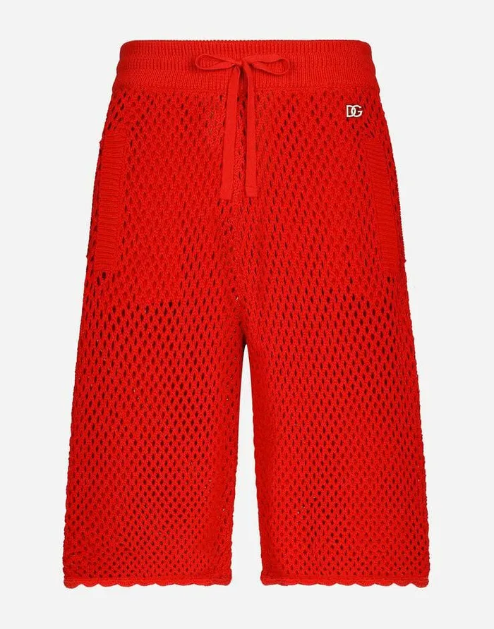 Dolce and Gabbana Trousers And Shorts Men Meshlook Cotton Knit Jogging Shorts Red Dolce and Gabbana Trousers And Shorts Men Meshlook Cotton Knit Jogging Shorts Red
