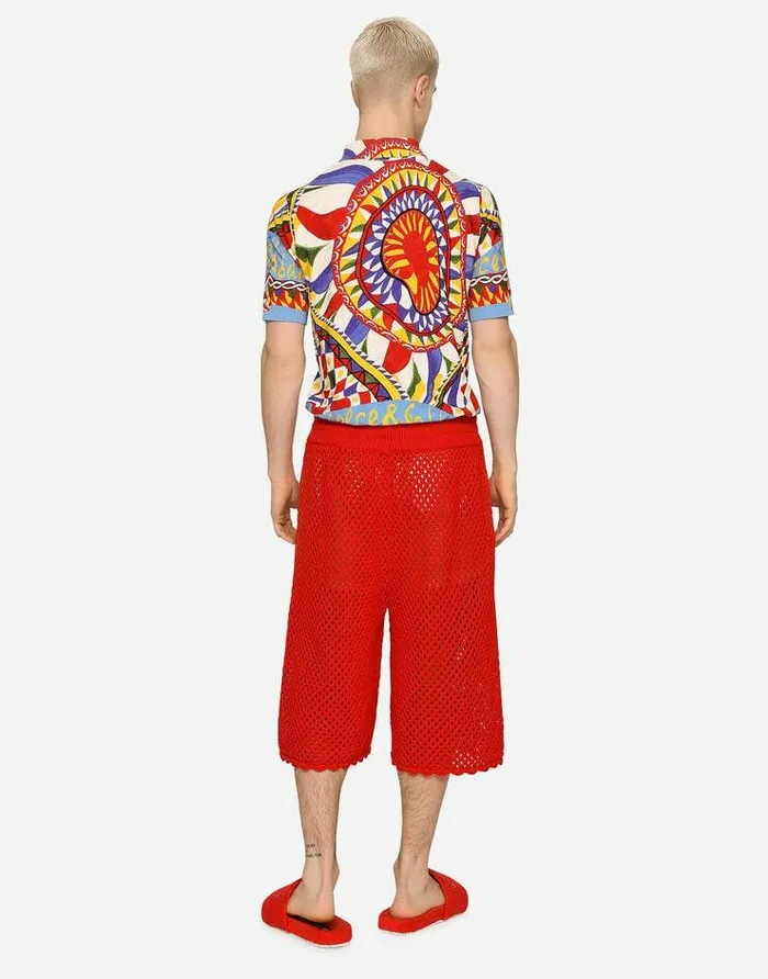 Dolce and Gabbana Trousers And Shorts Men Meshlook Cotton Knit Jogging Shorts Red Dolce and Gabbana Trousers And Shorts Men Meshlook Cotton Knit Jogging Shorts Red
