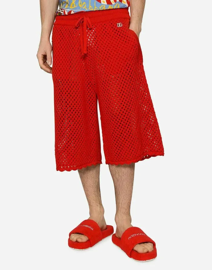Dolce and Gabbana Trousers And Shorts Men Meshlook Cotton Knit Jogging Shorts Red Dolce and Gabbana Trousers And Shorts Men Meshlook Cotton Knit Jogging Shorts Red