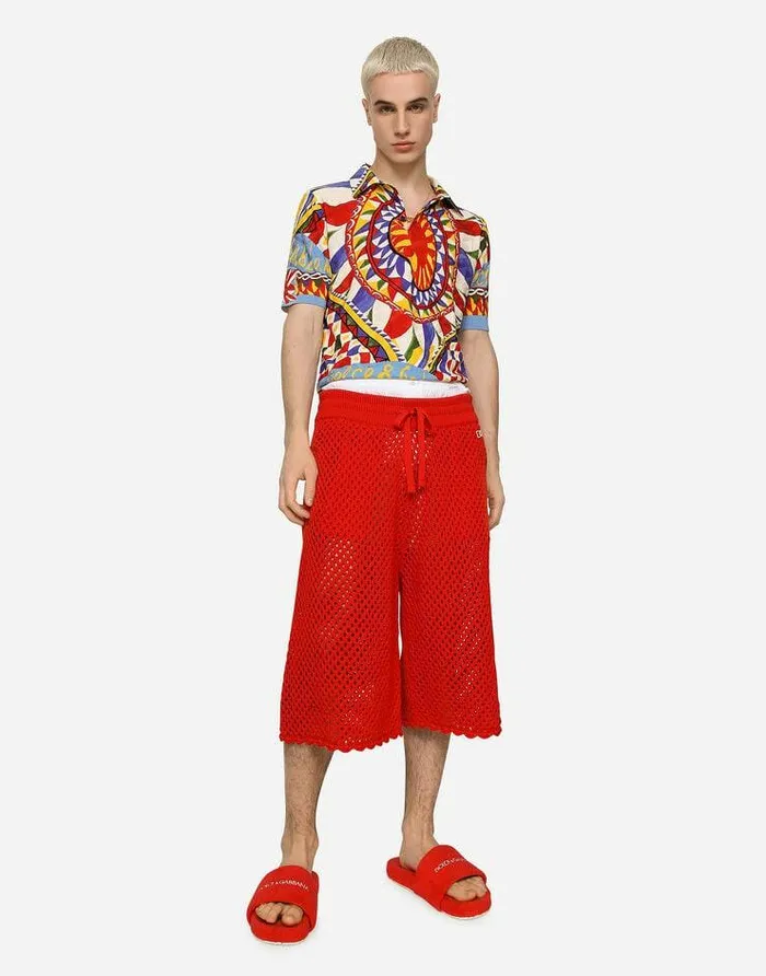 Dolce and Gabbana Trousers And Shorts Men Meshlook Cotton Knit Jogging Shorts Red Dolce and Gabbana Trousers And Shorts Men Meshlook Cotton Knit Jogging Shorts Red