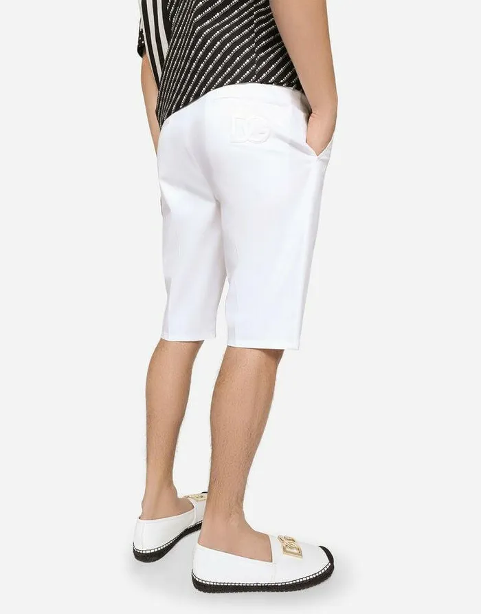 Dolce and Gabbana Trousers And Shorts Men Stretch Cotton Shorts With DG Embroidery White Dolce and Gabbana Trousers And Shorts Men Stretch Cotton Shorts With DG Embroidery White