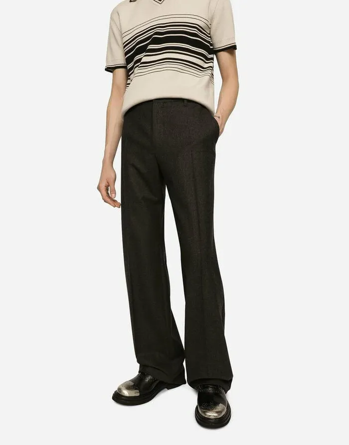 Dolce and Gabbana Trousers And Shorts Men Stretch Flannel Straightleg Pants Grey Dolce and Gabbana Trousers And Shorts Men Stretch Flannel Straightleg Pants Grey