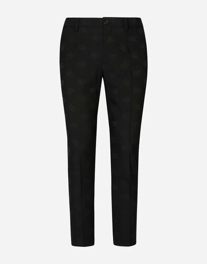 Dolce and Gabbana Trousers And Shorts Men Stretch Wool Jacquard Pants With DG Monogram Design Black