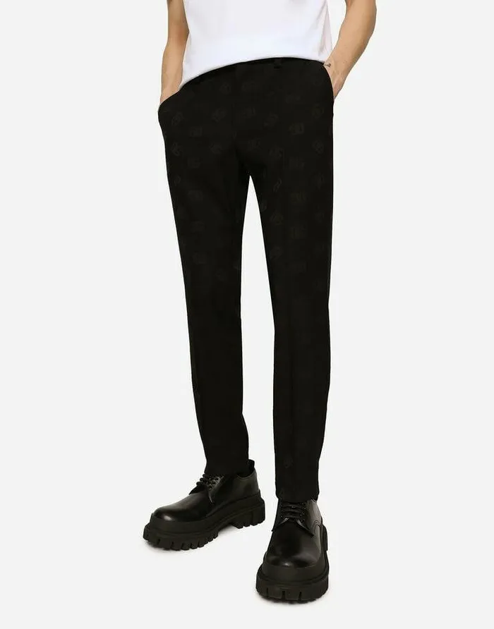 Dolce and Gabbana Trousers And Shorts Men Stretch Wool Jacquard Pants With DG Monogram Design Black Dolce and Gabbana Trousers And Shorts Men Stretch Wool Jacquard Pants With DG Monogram Design Black