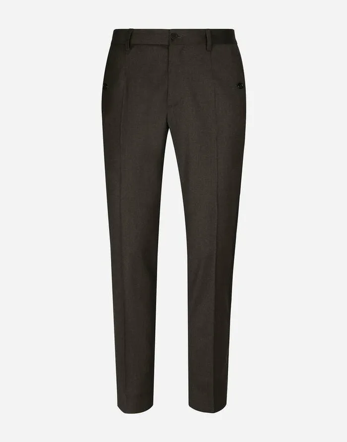 Dolce and Gabbana Trousers And Shorts Men Stretch Wool Pants With Side Bands Grey Dolce and Gabbana Trousers And Shorts Men Stretch Wool Pants With Side Bands Grey